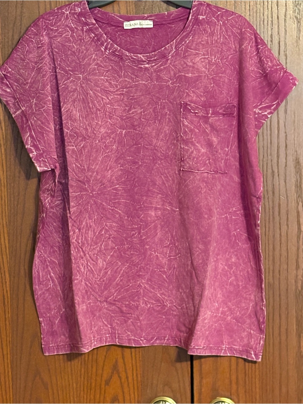 Zenana Outfitters purple/pink Mineral-Wash Pocket Tee
